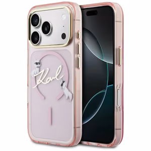 Karl Lagerfeld IML Choupettes Karl Script Logo MagSafe Dėklas for iPhone 17 Pro - rožinis