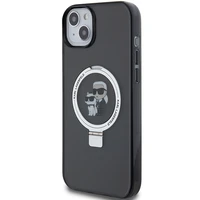Karl Lagerfeld KLHMP15MHMRSKCK iPhone 15 Plus 6.7" juodas/juodas kietas dėklas su žiediniu stovu Karl&Choupette Magnetinis