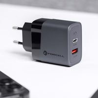 Įkroviklis Forcell F-Energy (1xUSB-C;1xUSB 4A 45W) juodas
