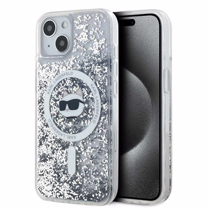 Karl Lagerfeld Skystas Blizgučiai Choupette galvos MagSafe dėklas iPhone 13 - permatomas