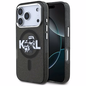 KARL LAGERFELD dėklas telefonui IPHONE 17 Pro, suderinamas su magnetiniu MagSafe (KLHMP17LHGKCGKBK, IML Glitter k&C Sketch Logo) juodas