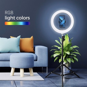 LED Ring Stream RGB lempa 12 FULL COLOR su laikikliu mobiliajam + trikojis juodas