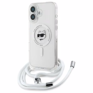 Karl Lagerfeld IML Choupette galvos ir virvelės MagSafe iPhone 16 dėklas – skaidrus
