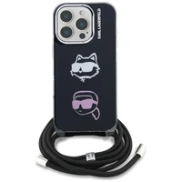 Karl Lagerfeld IML Crossbody Karl&Choupette Head Dėklas for iPhone 16 Pro - juodas