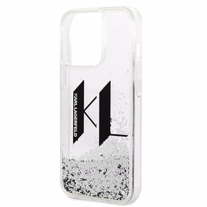 Karl Lagerfeld Liquid Glitter Big KL dėklas telefonui iPhone 14 Pro - sidabrinis