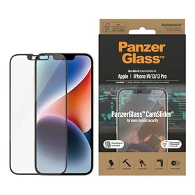 PanzerGlass Ultra-Wide Fit antibakterinis apsauginis stiklas su kameros dangteliu ir pozicionieriumi iPhone 14/13/13 Pro