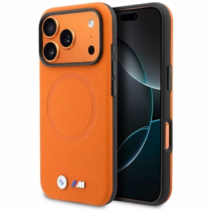 BMW dėklas for IPHONE 17 Pro Max suderinamas su MagSafe BMHMP17X25PFWSMO (PU FW Metal Logo) oranžinis