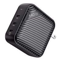 Sieninis įkroviklis INVZI GanHub 3x USB-C, 140W, EU/UK/AU/US (juodas)