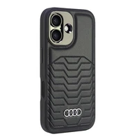 Audi Sintetinės odos Magnetinis iPhone 16 6.1" juodas/juodas kietas dėklas AU-TPUPCMIP16-GT/D3-BK
