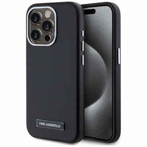 Karl Lagerfeld FW Metal Plate Magnetinis iPhone 15 Pro dėklas - juodas