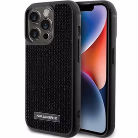 Karl Lagerfeld Rhinestone Logo Metal Plate Dėklas telefonui iPhone 15 Pro Max - juodas