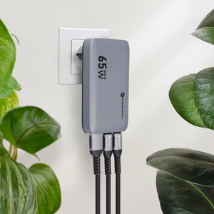 FORCELL F-ENERGY GaN III VT-47 itin plonas kelioninis įkroviklis 2 x Type C + USB A PD QC4.0 4A 65W pilkas