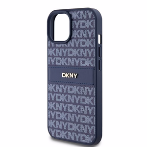 DKNY Odinis mono juosta ir metalinis logotipas dėklas telefonui iPhone 15 / 14 / 13 - mėlynas