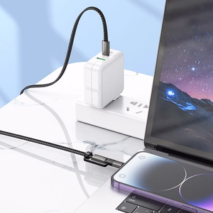 Plokščias laidas USB C į USB C/iP 2in1 Hoco 3A 60W 1 m X125 juodas