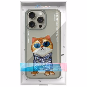 Nimmy Glasses Šaunus kačių dėklas telefonui iPhone 15 Pro Max - pilkas