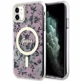 Guess GUHMN61HCFWSP iPhone 11 / Xr 6.1" rožinis kietas dėklas Gėlė MagSafe