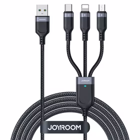 "Joyroom S-A18 3in1" 3,5A USB-A - "Lightning" + USB-C + "MicroUSB" kabelis 1,2 m - juodas
