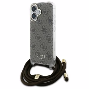 Guess Crossbody Cord 4G Print dėklas su dirželiu iPhone 16 - rudas