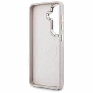 Guess 4G Big Rhinestone Triangle Strap MagSafe dėklas + dirželis Samsung Galaxy S26 rožinis