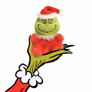 Grinch Palm Pals ekologiškas sėdintis pliušinis žaislas su Kalėdų Senelio kostiumu, 13 cm