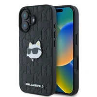 Karl Lagerfeld Monograma Choupette Galva Smeigtukas iPhone 16 Dėklas - Juodas