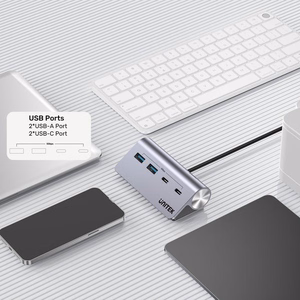 UNITEK aliuminio USB-C šakotuvas 2x USB-A 2x USB-C 5Gbps