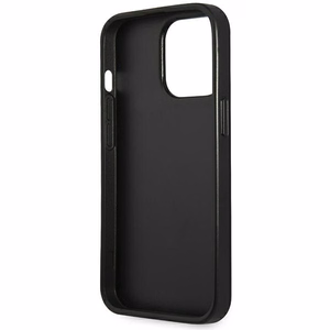 Guess GUHCP14XPSATLG iPhone 14 Pro Max 6.7" sidabrinis kietasis dėklas Saffiano Triangle Logo