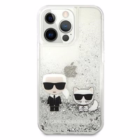 Karl Lagerfeld Skystas blizgučiai Karl&Choupette dėklas telefonui iPhone 13 Pro Max 6.7" - sidabrinis