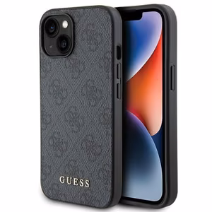 Guess 4G Metal Gold Logo dėklas telefonui iPhone 15 - pilka
