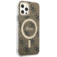 Rinkinys Guess GUBPP12MH4EACSW dėklas + įkroviklis iPhone 12/12 Pro rudas kietas dėklas su 4G raštu Magnetinis