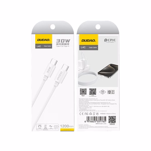 Dudao L4C USB-C / USB-C 30W kabelis 1.2m - baltas
