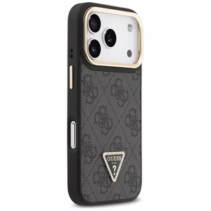 Guess 4G PU trikampio logotipo ir stovo kameros magnetinis dėklas telefonui iPhone 17 Pro - juodas