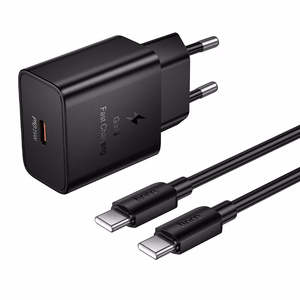 Telefono įkroviklis Hoco USB C QC PD 25W + laidas USB C į USB C N76 juodas