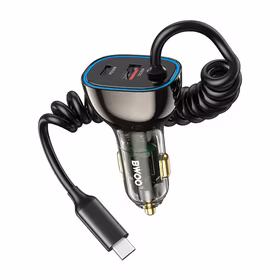 BWOO CC96C 30W PD car įkroviklis 1x USB-C 1x USB port with USB-C laidas pilkas