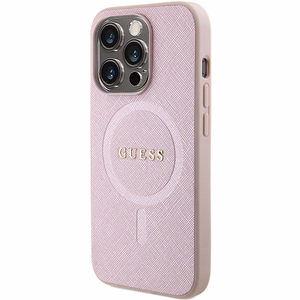 Guess Saffiano Magnetinis dėklas telefonui iPhone 15 Pro - rožinė