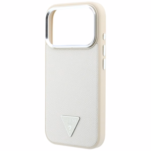 Guess Grained Triangle Logo MagSafe dėklas iPhone 18 Pro / 17 Pro – smėlinis
