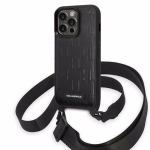 Karl Lagerfeld KLHCP14LSTMMK iPhone 14 Pro 6.1" kietasis dėklas juodas/juodas Monograminė Plokštelė Logotipas Dirželis