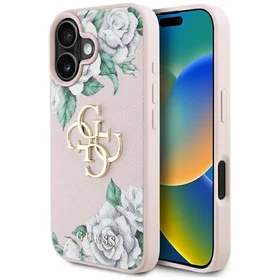 Guess Grained Roses Big 4G logo dėklas telefonui iPhone 16 - rožinis