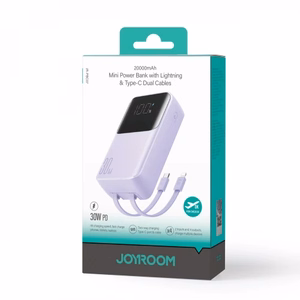 Išorinė baterija Joyroom JR-PBC07 violetinė 20000mAh 30W (PD / QC3.0) + integruoti Type-C / Lightning laidai