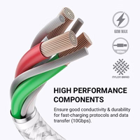 Crong Armor Link - 60W PD 3A USB-C to USB-C laidas 25cm (baltas)