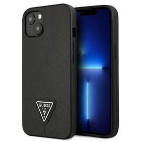 Guess GUHCP14MPSATLK iPhone 14 Plus 6.7 "juodas/juodas kietas dėklas SaffianoTriangle Logo