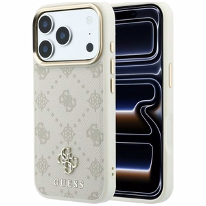 Guess Peony 4G Small Logo MagSafe dėklas, skirtas iPhone 17 Pro / 18 Pro, smėlio spalvos