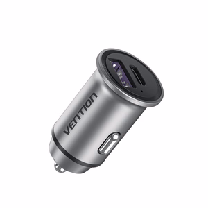Vention dviejų prievadų USB A+A (30+30) automobilinis įkroviklis, pilkos spalvos mini aliuminio lydinio tipo