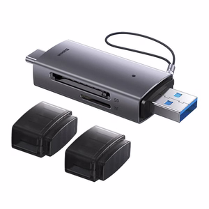 Baseus Lite Series SD/TF atminties kortelių skaitytuvas, USB + USB-C (pilkas)