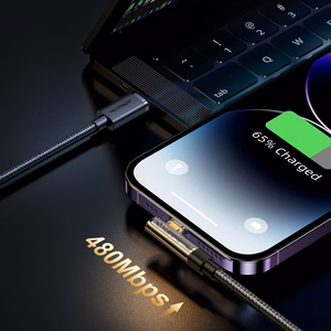 Joyroom S-CL020A6 gaming Lightning / USB-C 90° kabelis, 20W, 1,2 m, juodas