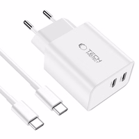 Tech-Protect C35W 2x USB-C PD 35W įkroviklis su USB-C / USB-C kabeliu - baltas