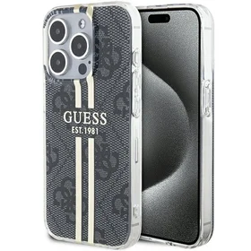Guess IML 4G Gold Stripe dėklas telefonui iPhone 15 Pro - juodas
