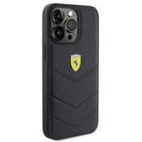 Ferrari dygsniuotas metalo logotipa dėklas iPhone 15 Pro Max – juodas