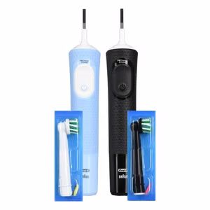 Oral-B Vitality Pro Duo – įkraunamas elektrinis dantų šepetėlis, 2 galvutės, 3 valymo režimai, juodas, mėlynas ir baltas