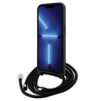 Karl Lagerfeld kryžminis Saffiano metalinis ženkliukas Karl & Choupette dėklas telefonui iPhone 15 Pro Max - juodas